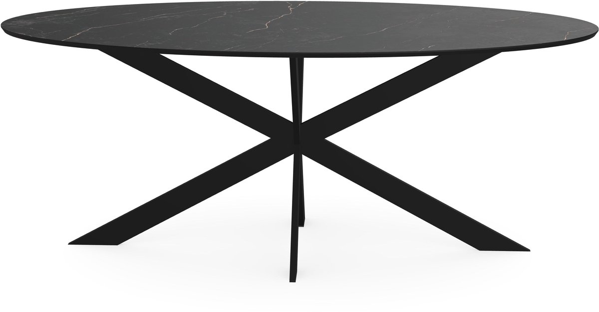 Melamine eettafel marmer zwart - Ovaal - Matrix ultra dun zwart - marmer tafel160 x 80 cm