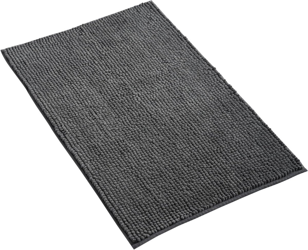 Badmat Anti-Slip av soft Chenille | Super absorberend en machinewasbaar | Te combineren als set | Voor de badkamer douche bad of als WC mat | Donker Grijs - 40x60 cm
