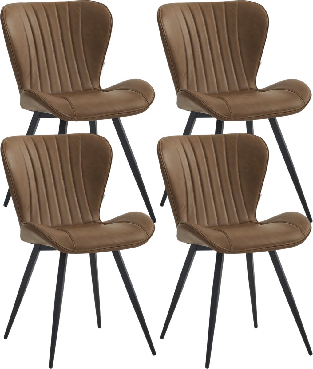 Colenis Star Eetkamerstoel - Set van 4 - Cognac - PU - Industrieel - Design - Eetkamerstoelen - Stoel