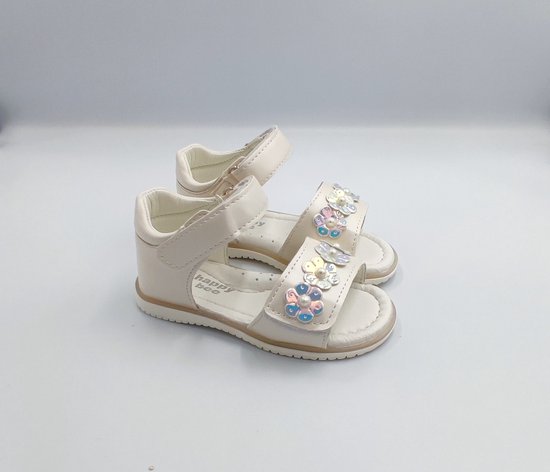 Sandales d'été pour Filles /enfant en bas âge/enfant d'âge préscolaire - blanches avec fleurs en perles - fermeture velcro et réglables aux orteils - taille 23