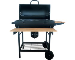 XXL Houtskoolbarbecue op Wielen – Met Deksel, Thermometer & 3 Verstelbare Roosters – Ruim Grilloppervlak – Incl. Zijtafels & Aslade – Smoker Barbecue - Ideaal voor de Tuin