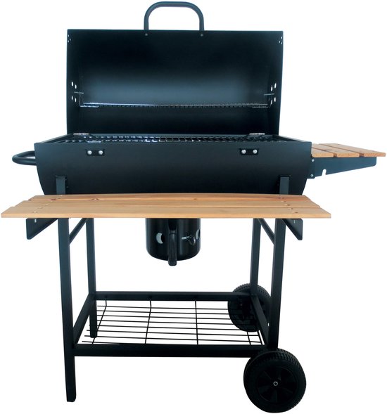 XXL Houtskoolbarbecue op Wielen – Met Deksel, Thermometer & 3 Verstelbare Roosters – Ruim Grilloppervlak – Incl. Zijtafels & Aslade – Smoker Barbecue - Ideaal voor de Tuin