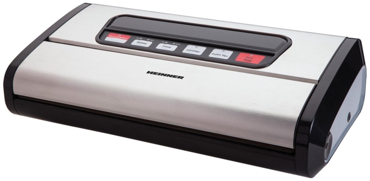Heinner Vacumeermachine – 165 W – Dubbele Pomp – 16 L/min – Vacuümdruk -0,85 Bar – Dubbele Sealnaad – Droog & Vochtig – Pulse – Touchbediening – Zakken tot 32 cm – Zwart/RVS
