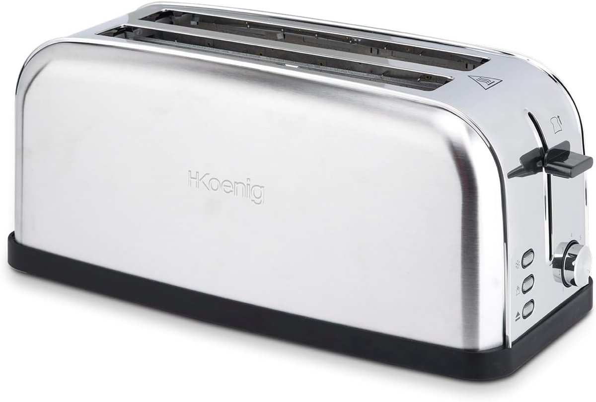 Broodrooster met lange sleuf, 7 warmtestanden en 3 functies, geschikt voor boerenbrood en stokbrood, roestvrij staal