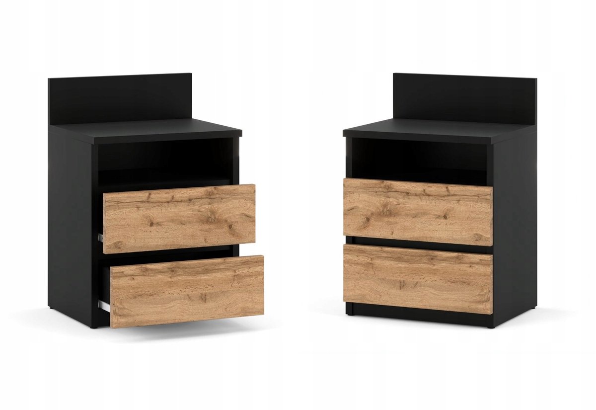 Stiv-Meble Nachtkastje Zwart Eiken Wotan 40CM 2S Plank Slaapkamermeubels bruin, zwart
