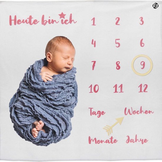 Baby Mijlpaaldeken | Perfect Kraamcadeau | Milestone Deken | Voor Jongen of Meisje, Unisex | Sterren & Maan Thema | Zacht, Dik en Comfortabel | Maandelijkse Fotoherinnering | Inclusief Frames
