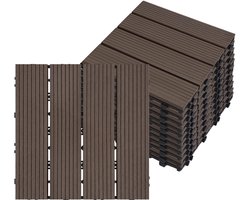 11 Stuks WPC Tegel Terras Vlondertegel tegels houtlook balkon tegels 30x30cm terras tuin tegel vlonder met plug-in systeem drainage kunststof 1m² voor balkon tuin KoffieBruin-1 m²
