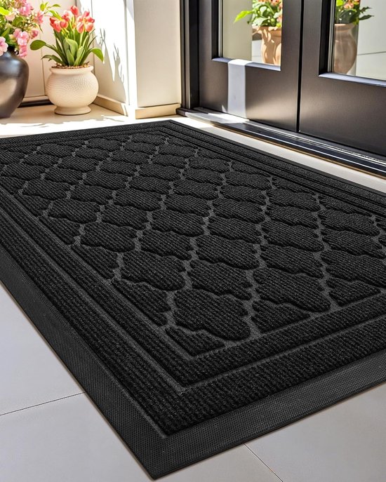 DEXI Deurmat, 60 × 90 cm, vuilvangmat, deurmatten, robuust, antislip rubberen achterkant, entree, tapijt, waterdicht, schoenschraper, deurmat voor buiten en binnen, grijs DEXI Deurmat, 60 × 90 cm, vuilvangmat, deurmatten, robuust, antislip rubberen achterkant, entree, tapijt, waterdicht, schoenschraper, deurmat voor buiten en binnen, grijs