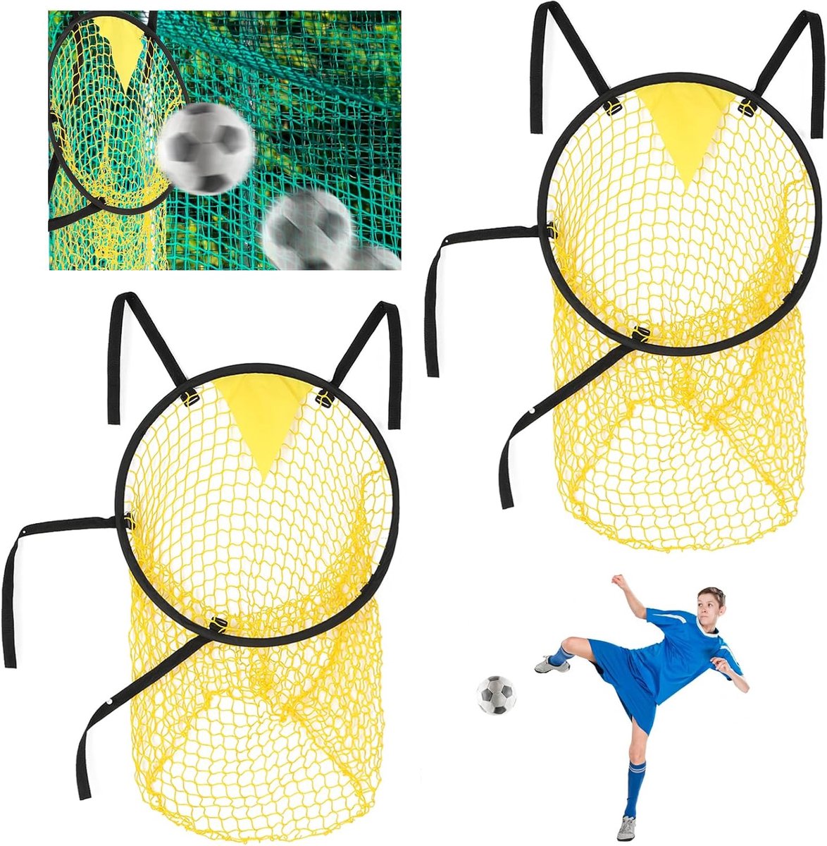2-pack voetbaldoelnetten, voetbaldoelnetten voor nauwkeurigheidstraining, hoekvoetbaltrainingsnet, voetbaltrein voor bal, voetbalschieten,