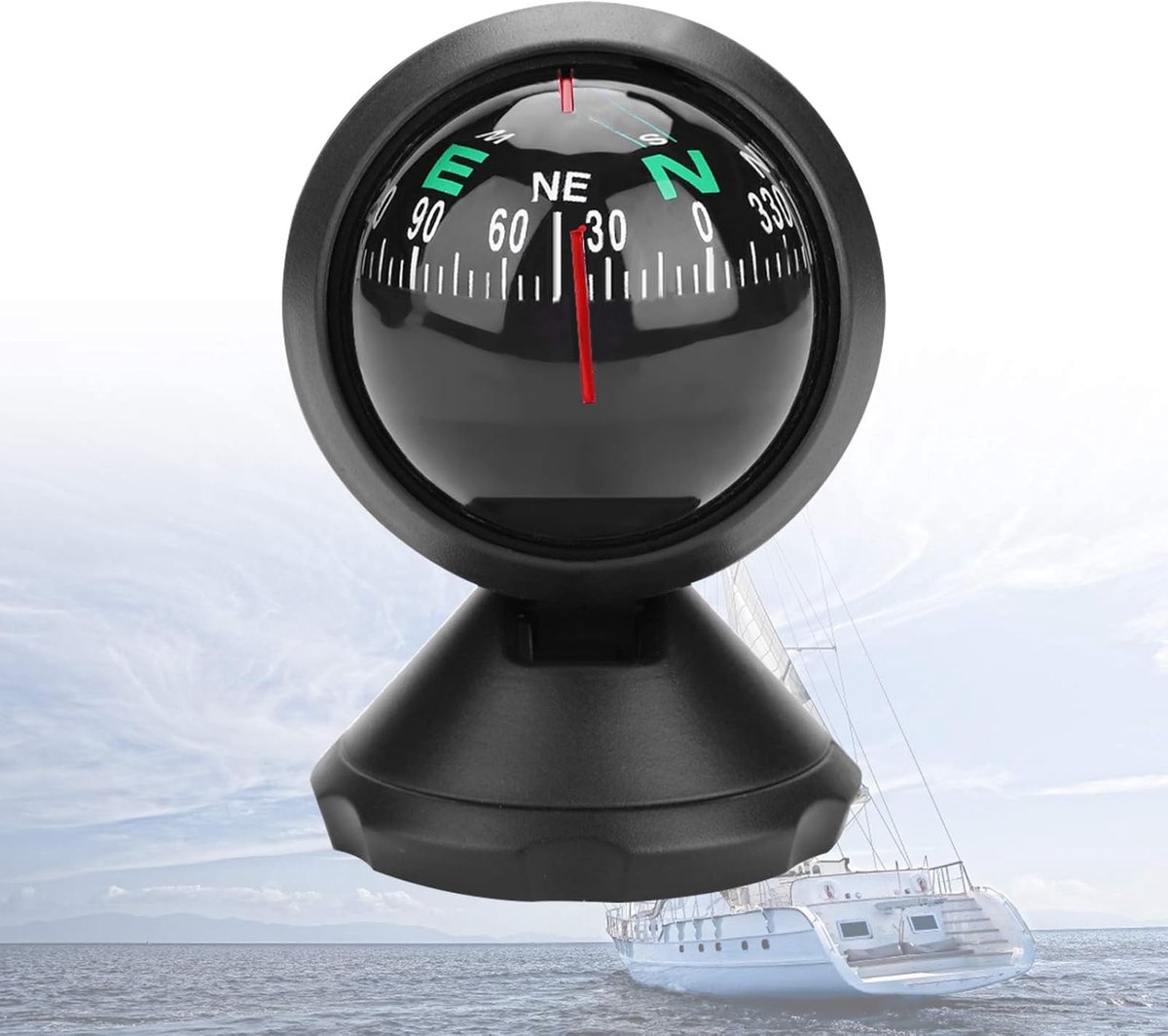 Verstelbaar navigatiekompas - geschikt voor auto en boot - zwart