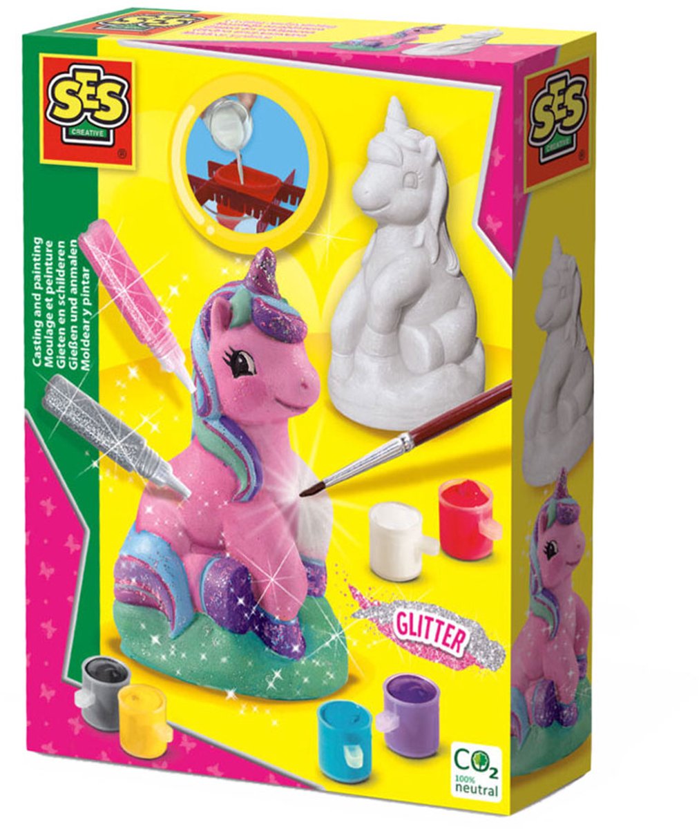 SES - Gips Gieten en schilderen - Unicorn - gips gieten - sneldrogend - heldere verf kleuren - Unicorn Knutselen - goed uitwasbaar - knutselen meisjes