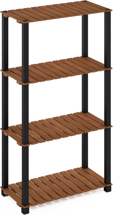 Rantry Houten rek zwart mat, 80 x 28 x 222 cm van staal, houten rek voor binnen, houten rek voor open haard, hout voor binnen, stapelbaar, houten rek van hout