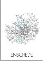 DesignClaud Plattegrond Enschede Stadskaart poster Wanddecoratie - Wit - A3 + fotolijst zwart (29,7x42cm)