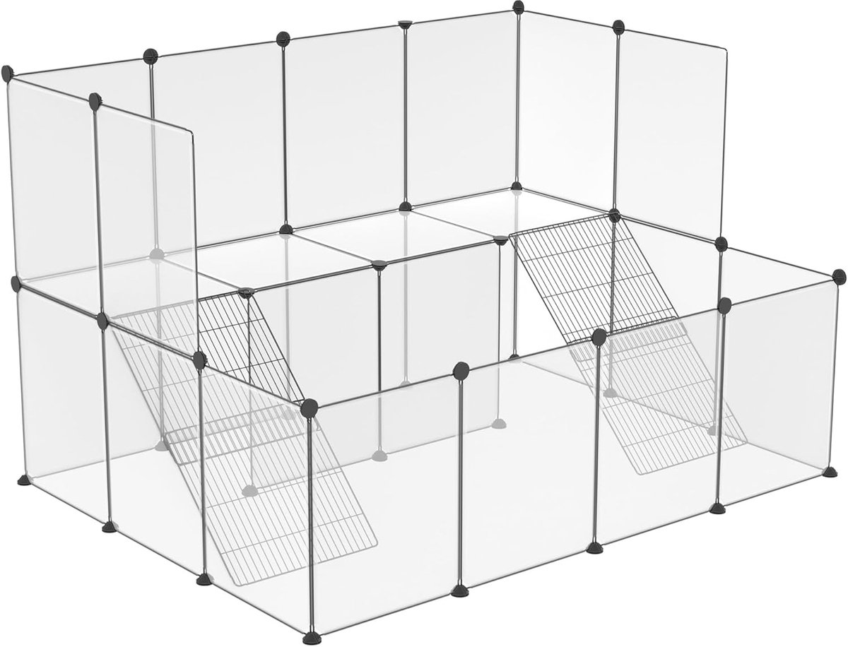 NAIZY buitenverblijf 26 stuks Speelren 143x108x93cm Speelren Puppyren Wit Kleine dierenren 35x45cm per stuk Vrije uitloopren DIY Uitbreidbare konijnenren, met roosterladder