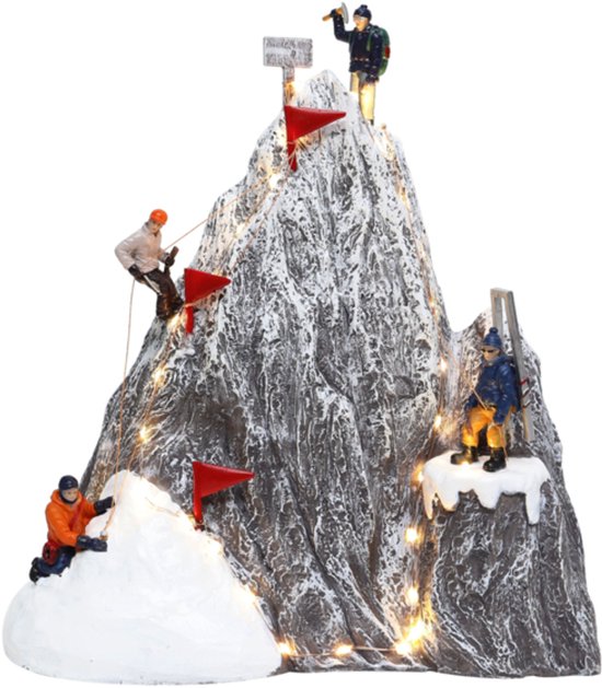 Santaville - Hikers Climb on Mountaintop with LED polyresin 35cm
