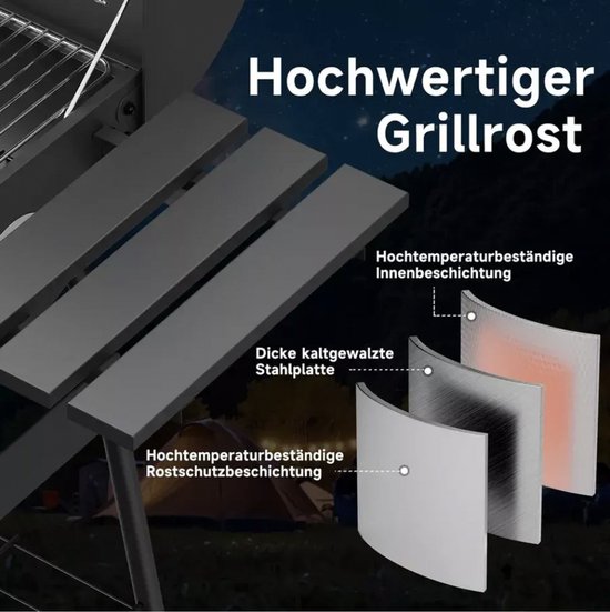 Houtskool BBQ - Smoker - Barbecues - Grill wagen met thermometer - Stevig - EU gecertificeerd - Zwart van MAXXgarden — afbeelding 4