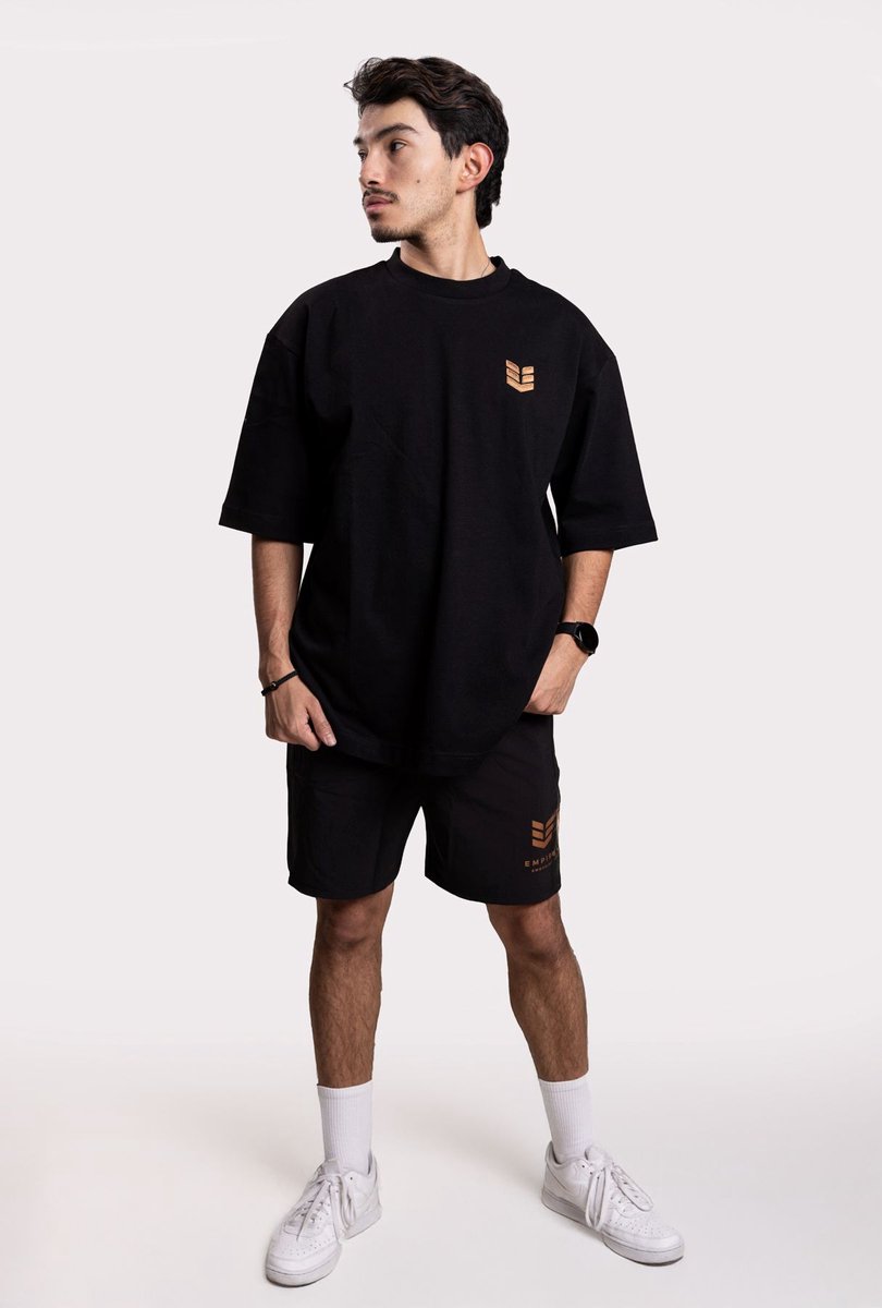 Empire Embodied Oversized T-shirt Unisex - Heavyweight 340 g/m2 Biologisch Katoen - Ronde Hals met Verlaagde Schouders - Heren en Dames - Zwart - Maat M