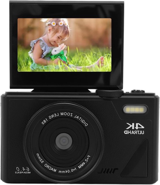 4K Digitale Camera 64 MP 18x Digitale Zoom Autofocus Vediocamera met 3 Inch Flip-scherm Compacte Anti-shake Vlogcamera voor Live Streaming Reisfotografie - 64 MP - Autofocus
