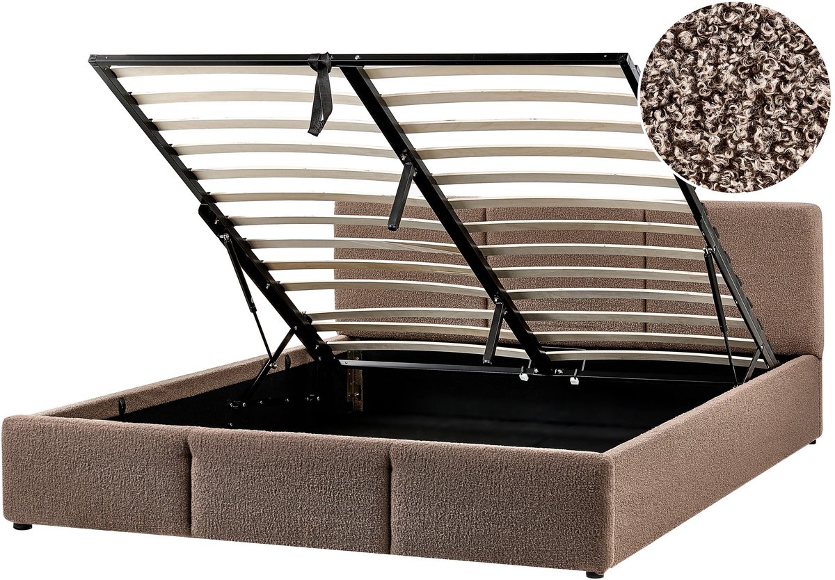 BOUSSE - Bed met opbergruimte - Taupe - 160 x 200 cm - Bouclé