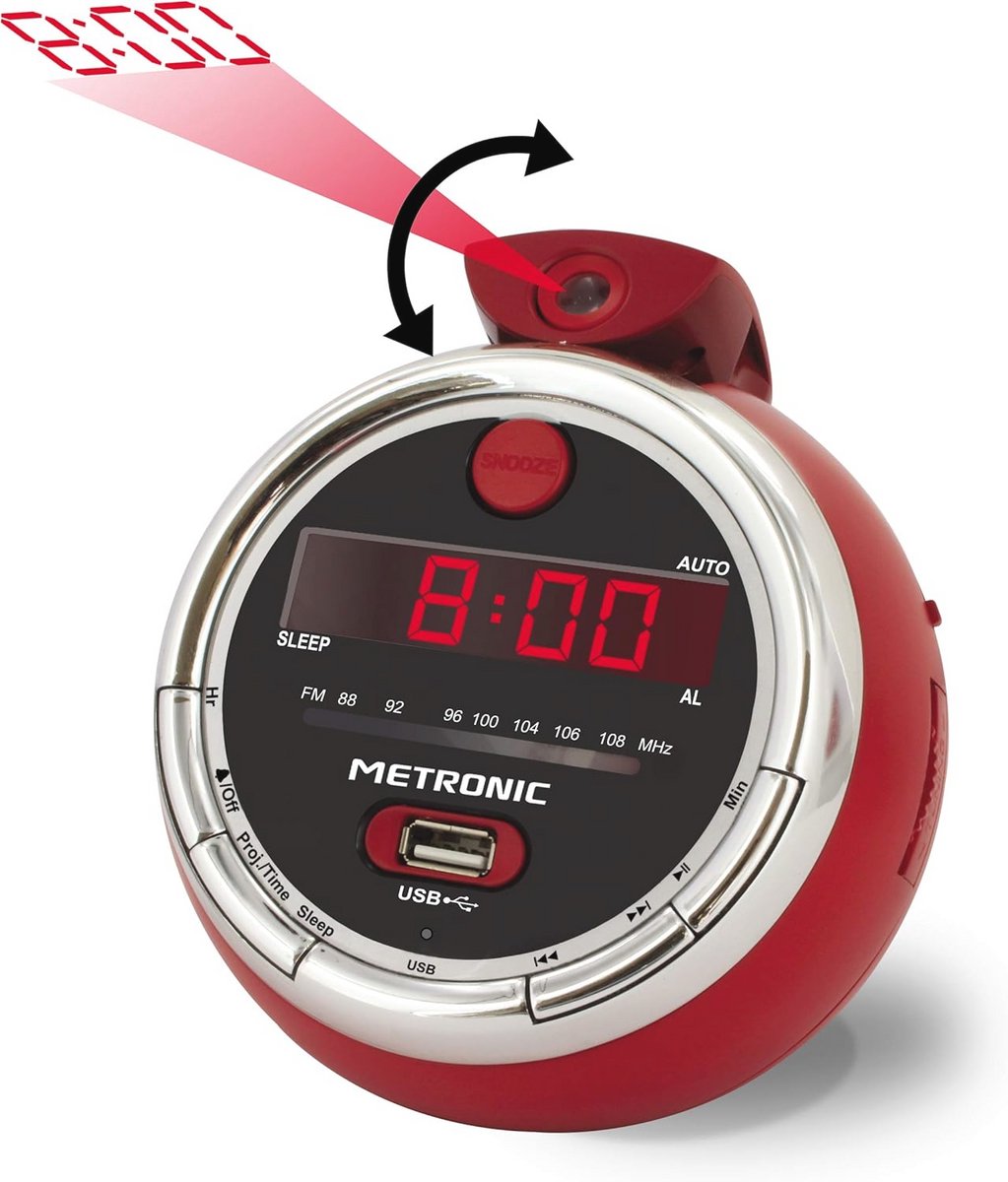 FM-wekker met USB-projectie en speciaal alarm voor kinderen
