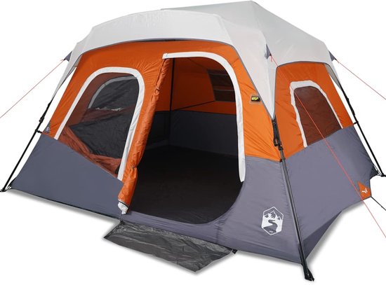 vidaXL - Tent - met - LED - 6-persoons - snelontgrendeling - lichtgrijs - en - oranje