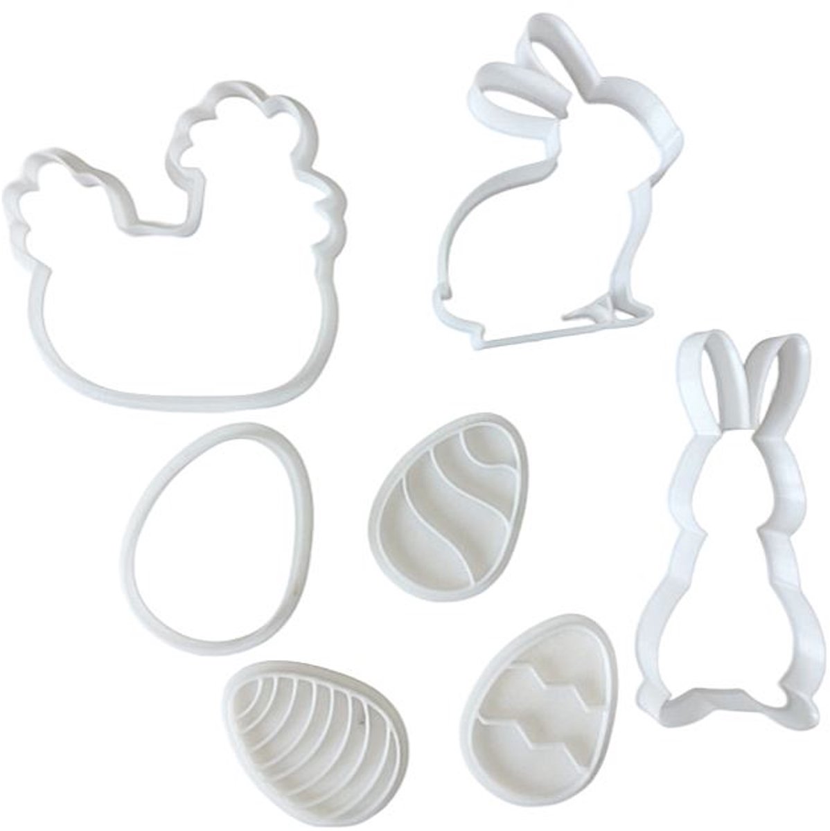 Uitsteekvormpjes Pasen – Koekjes Uitstekers – Uitsteekvormen voor Paasdecoratie – Cookie Cutters - Paashaas kip 7 stuks