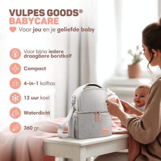 Vulpes Goods® BabyCare - Luxe Koeltas met Koelelementen - Kolftas voor Onderweg - 4in1 - Moedermelk tot 12 uur Koel - Koeltas Kolf - Koeltas Moedermelk - Bewaartas babyvoeding - Handtas|Schoudertas|Rugzak - Premium Grey van Vulpes Goods® — afbeelding 5