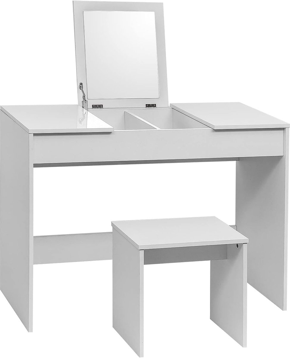 Witte Kaptafel met Opklapbare Spiegel en Ruime Opbergruimte - 100x45x76cm
