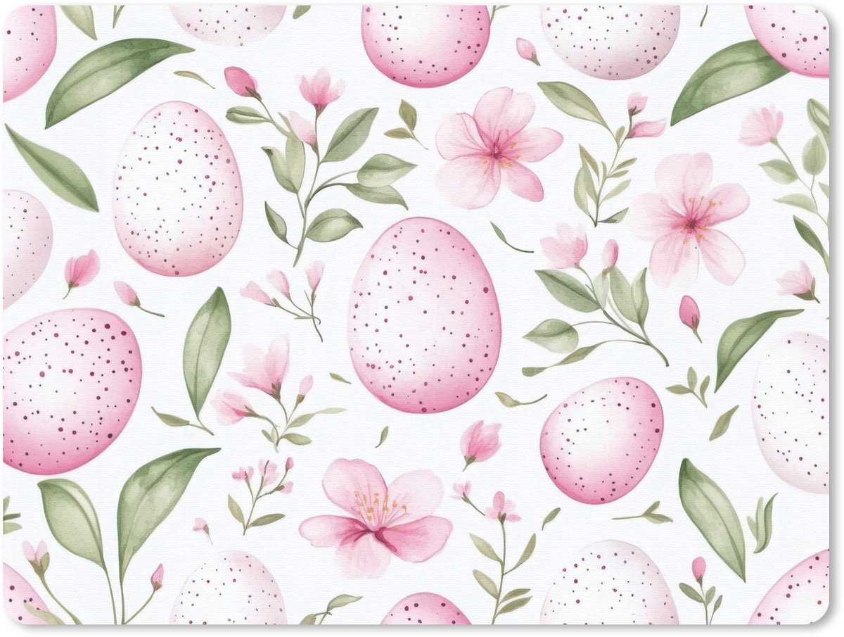 Muismat 23x19 cm - Mousepad Patroon - Eieren - Roze - Pasen - Muismatten
