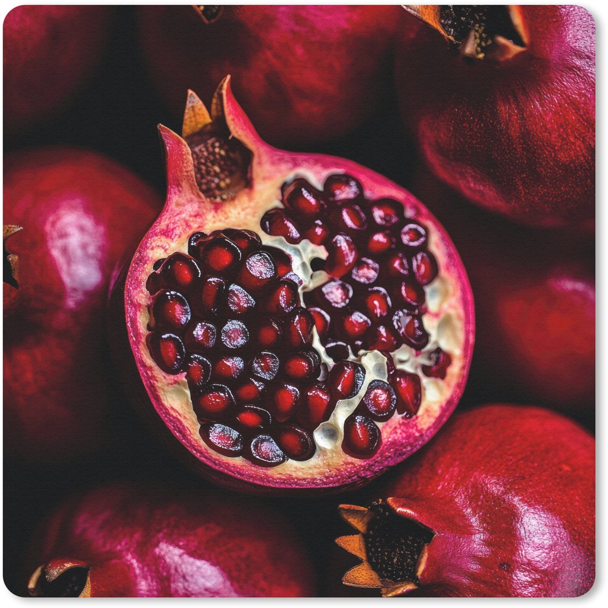 Muismat 20x20 cm - Mousepad Granaatappel - Rood - Fruit - Muismatten