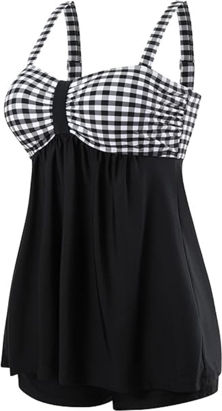 SHEKINI Bikinisets voor dames, buikcontrole, U-hals, badpak, zwemrok met hoge taille, blauw, S SHEKINI Bikinisets voor dames, buikcontrole, U-hals, badpak, zwemrok met hoge taille, blauw, S