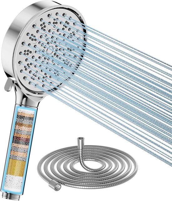 Cobbe Douchekop met hardwaterfilter en slang met filter met 20 lagen, douchekop met 6 standen, hoge druk, grote krachtige handdouche, verwijdert restchloor, oliegewreven bronskleur