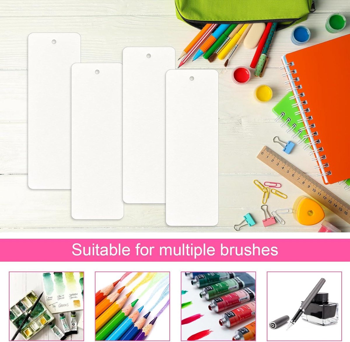 50 Stuks Aquarel Papier Bladwijzers – 15x5 Cm, Wit, 150 Grams – Ideaal Voor DIY, Schilderen En Knutselen Met Kinderen