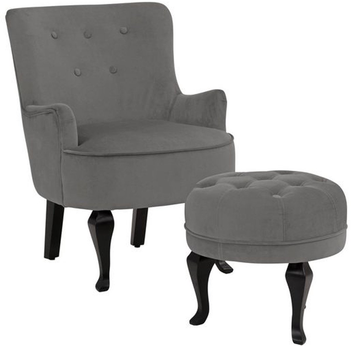 Notio Living Fauteuil & Kruk - Grijs Fluweel