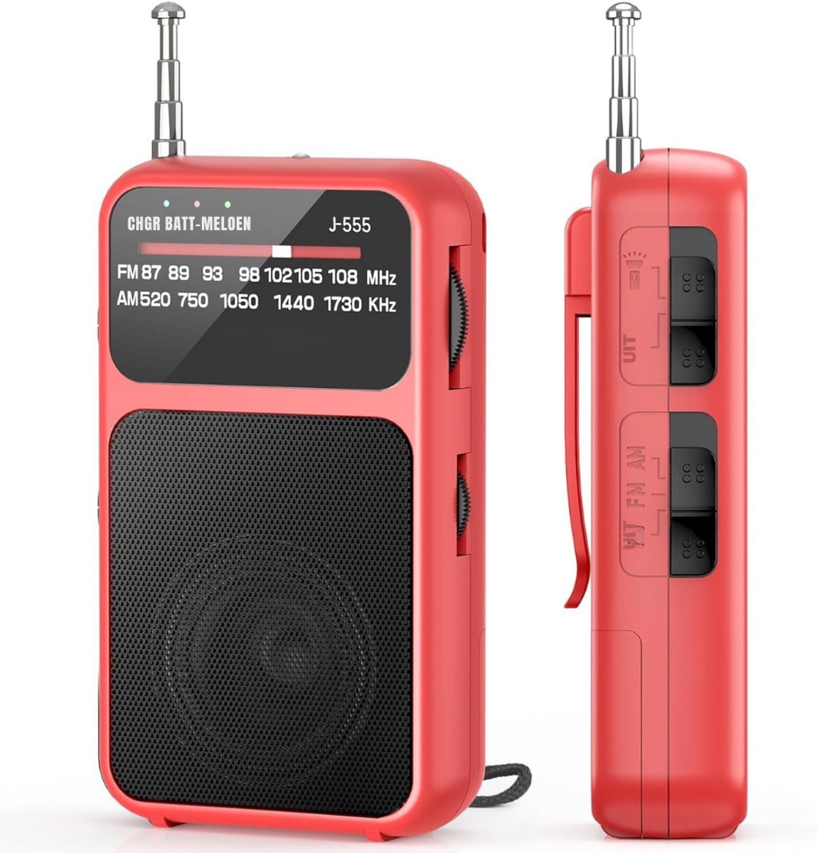 GTB® Transistor Radio Op Batterijen - Transistor Radio - Transistor Radio met Netvoeding - Rood - 11cm x 6cm x 3cm