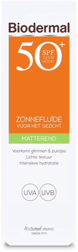 Biodermal Zonnebrand -  Matterende Zonnefluïde voor het gezicht SPF 50  - 40ml - Voorkomt glimmen en puistjes