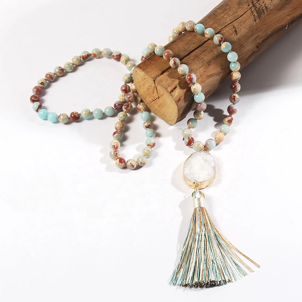 ASTRADAVI Mode Sieraden - Collier - Prachtige natuurstenen ketting met lange kwast - Blauw veelkleurig