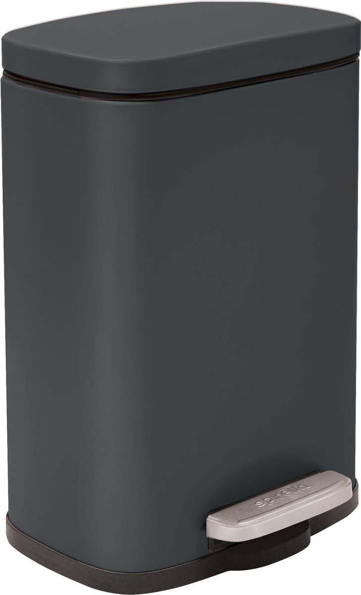 Spirella Pedaalemmer Venice - donkergrijs - 5 liter - metaal - L21 x H30 cm - soft-close - toilet/badkamer
