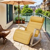 MAZAZU Verstelbare Houten Schommelstoel - Geel - Fauteuil met 5 Posities - 121,5x55x84 cm - Comfortabele Relaxstoel