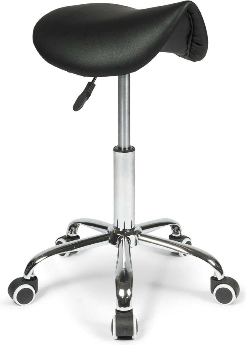 Thuys – Ergonomische Zadelkruk Op Wielen – Verstelbare Bureaukruk – Ergonomische Werkkruk – Tabouret – Zadelstoel – Tot 120kg – Zwart