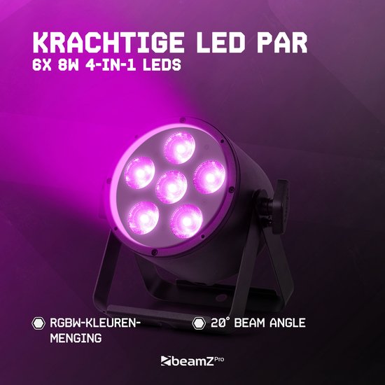 BeamZ Professional BAC324 LED PAR - Pro Par avec LED RGBWA-UV - 6 x 10 W