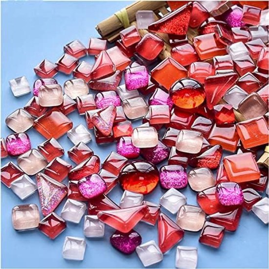 PolkaHome 200g Gemengde Kleur Kristal Mozaïek Tegels - DIY Knutselset voor Kinderen en Volwassenen - Ideaal voor Badkamer, Keuken en Woondecoratie - Rode Serie