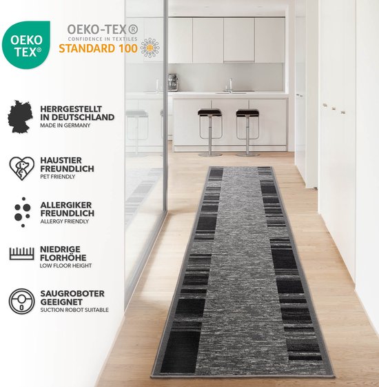 Ennis - Tapis De Couloir Élégant Et Résistant 80x100 Cm | Boucles Fines, Antidérapant, Fabriqué En Allemagne