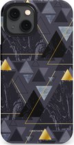 Casetastic hoesje geschikt voor Apple iPhone 13 - MagSafe - Dubbellaagse bescherming - Zwart Goudpatroon - Fashion Case - Donkergrijs Grijs Goud