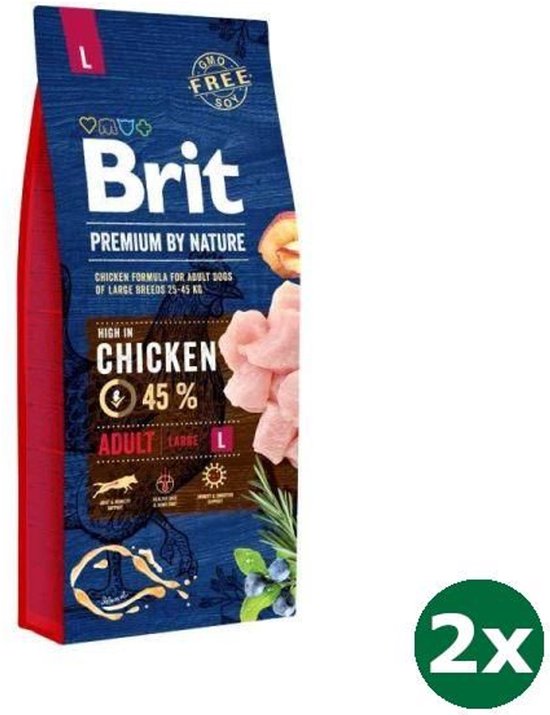 2x15 kg Brit premium by nature adult large breed hondenvoer