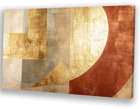 Geometrisch abstract kunstwerk met goud - Geometrie portret - Canvas vormen - Art Deco - Decoratie voor thuis - Kunst - canvas 120x80 cm