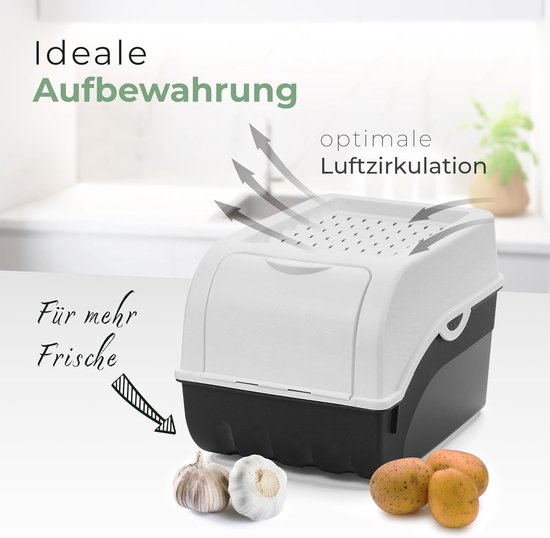 Aardappelbewaardoos | groot 9L | Wit | Aardappeldoos | Stapelbare groentekist, uienkist, aardappelmand, fruitkist, aardappelkist, uienbewaarbak, wortelbewaarbak