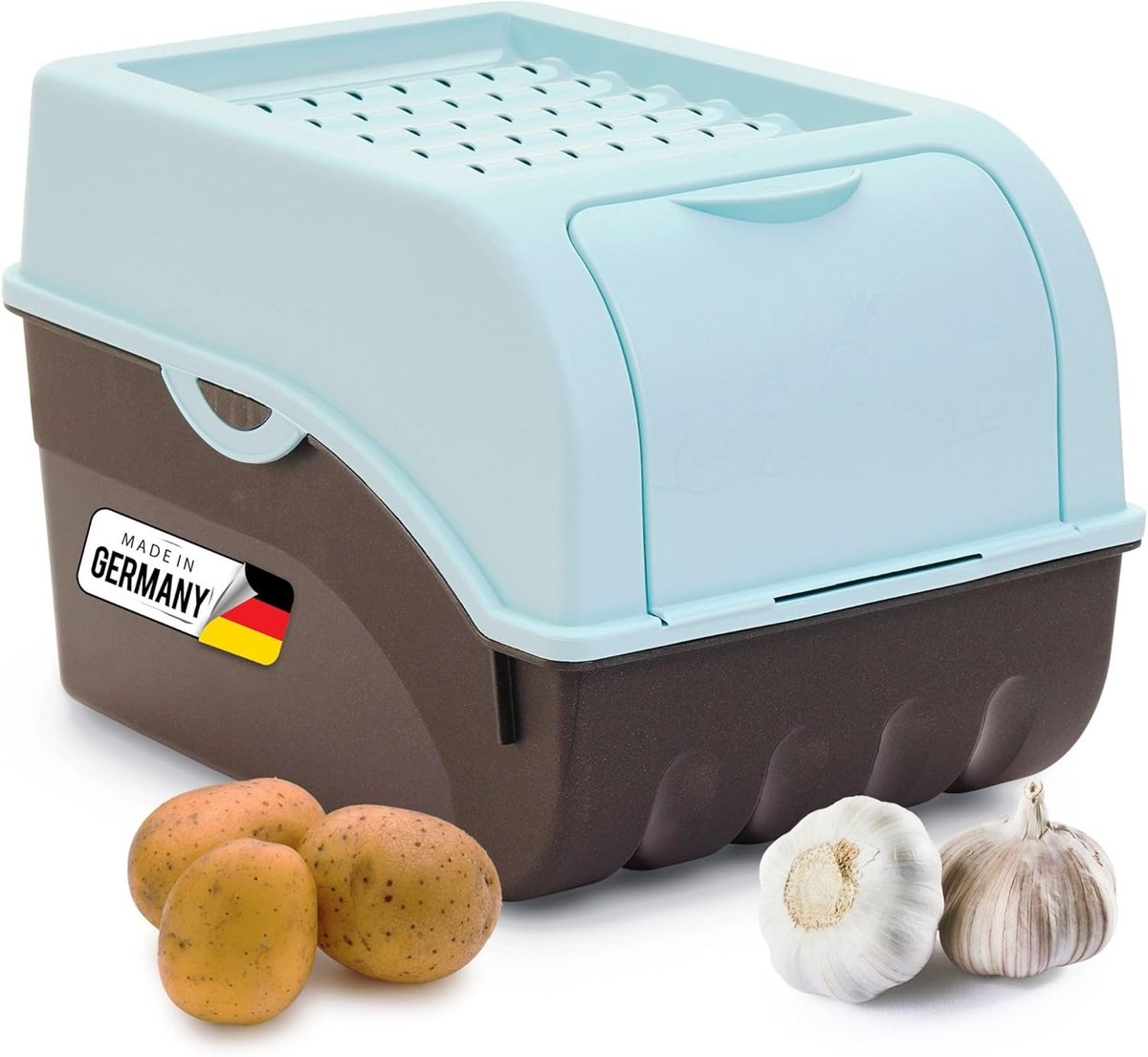 Aardappelbewaardoos | middel 5L | TURKOOIS | Aardappeldoos | Stapelbare groentekist, uienkist, aardappelmand, fruitkist, aardappelkist, uienopslag, voedselcontainer, wortelen