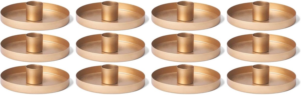 Novaliv 12x kaarsenhouders 6cm kaarsenhouder kaarsenstok goud mat kaarsenhouder metaal rond voor tafelkaarsen Adventskrans scandinavisch chic kerstdecoratie kaarsenbord decoratieve schaal kerst