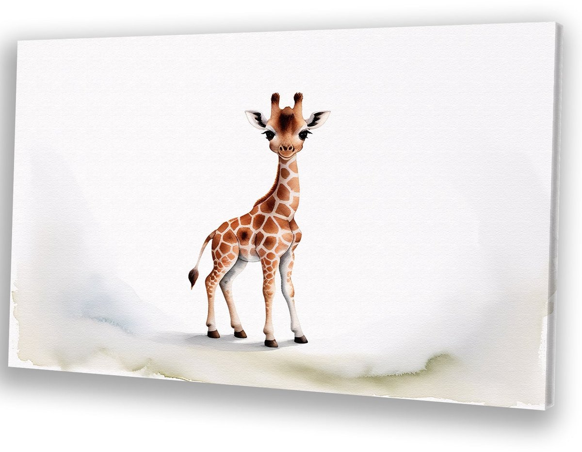 Realistische baby giraffe illustratie - Giraffe portret - Wandkunst dieren - Aquarel - Interieurdecoratie - Slaapkamer decoratie - canvas 60x40 cm
